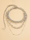 Punk Multi-layer Diamond Necklace Round Beads U-shaped Buckle Mixed Necklace - Silver