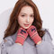 Women Girls Winter Knitted Crocheted Full Finger Gloves Mittens Touch Screen Deer Printing Gloves - Rose
