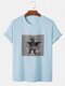 Mens 100% Cotton 3D Cat Graphic Print O-Neck Short Sleeve T-Shirt - Blue