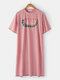 Women Cartoon Fruit Printed Cotton Breathable Short Sleeve Casual Nightdress Pajamas - Pink