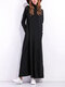 Casual Women Solid Long Sleeve Turtleneck Pockets Maxi Dress - Black