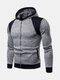 Mens Casual Stitching Slim Sweatshirts Zipper Up Hooded Cotton Hoodies - Light Gray