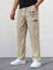 Masculino Smile Print bolsos laterais com cordão na cintura Calças - Cáqui