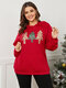 Plus Size Christmas Hooded Graphic Drawstring Pocket Sweatshirt - Red