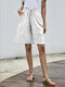 Solid Color Elastic Waist Drawstring Casual Shorts - White