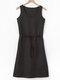 Solid Color O-neck Sleeveless Drawstring Midi Dress - Black