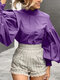 Solid Color Long Lantern Sleeve Ruffle Shirt For Women - Purple