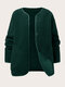 Plus Size Solid Color Pocket Button Women Teddy Coat - Green