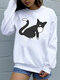 Cartoon Cat Printed Long Sleeve O-neck Sweatshirt For Women - White