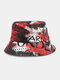 Unisex Cotton Tie-dye Letter Graffiti Printing Big Brim Sunshade Bucket Hat - Red