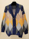 Contrast Color Geometric Print Long Sleeve Cardigan For Women - Navy