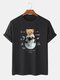 Mens Cartoon Astronaut Bear Print 100% Cotton Casual Short Sleeve T-Shirt - Black