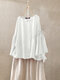 Solid Bell Long Sleeve Loose O-neck Women Blouse - White