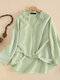 Stripe Print Long Sleeve Button Front Twisted Lapel Blouse - Green