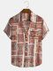 Mens Ethnic Geometric Pattern Button Up Short Sleeve Shirts - Red
