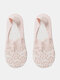 Women Silicone Non-slip Flower Pattern Lace Invisible Boat Socks Breathable Shallow Socks - Taro Powder
