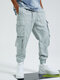 Men Hip Hop Street Style Zipper Pocket Cargo Pants - Silver Gray