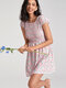 Shirred Criss-cross Open Back Tie Floral Print Pocket Dress - Pink