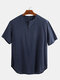 Mens Cotton Linen Thin & Breathable V-Neck Short Sleeve Henley Shirt - Navy