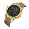Fashion Business Men Watches Leather Band Dual-Time Movement Multifunction Quartz Watch - Gold