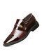 Men PU Leather Color Blocking Slip On Business Casual Dress Shoes - Brown