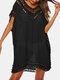 Women Hollow Out V-Neck Thin Sun Protection Dress Beach Cover Up - Black
