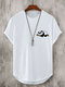 पुरुषों के लिए कार्टून पांडा प्रिंट घुमावदार हेम कैज़ुअल शॉर्ट स्लीव टी-शर्ट सर्दियों - सफेद