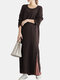 Solid Color Slit Hem Long Sleeves Casual Dresses for Women - Coffee