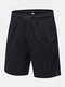Mens Solid Color Quick Dry Pocket Elastic Waist Sporty Shorts - Black