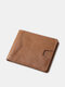 Men Genuine Leather Short Bifold Large Capacity RFID Anti-Theft Card Holder Wallet Purse - Brown