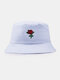 Unisex Cotton Rose Embroidery Fashion Sunshade Bucket Hat - White