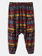 Mens Colorful Mixed Pattern Print Loose Leisure Elastic Waist Harem Pants - Navy