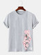 Mens Cherry Print Japanese Style O-Neck Short Sleeve T-Shirt - Gray