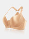 Wireless Front Closure Lace Patchwork Seamless Beauty Back Bra - Nude
