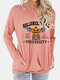 Halloween Cartoon Pumpkin Letters Print Long Sleeve Pocket T-shirt - Pink
