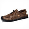 Menico Men Rubber Toe Cap Leather Handmade Breathable Water Sandals - Khaki