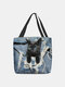 Women Felt Large Capacity Cat Handbag Shoulder Bag Tote - Light Blue