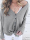 Solid Drop Shoulder Button Long Sleeve V-neck Cardigan - Gray