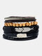 4 Pcs/Set Vintage Multi-layers Woven DIY Set Faux Leather Bracelet - #07