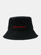 Unisex Cotton Solid Color Letter Embroidered Fashion Sunshade Bucket Hat - Black