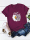 Daisy Letter Butterflies Print Short Sleeve T-shirt For Women - Wine Red