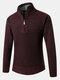 Mens Rib-Knit Half Zipper Cotton Warm Long Sleeve Casual Pullover Sweaters - Red