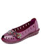 Plus Size Women Genuine Leather Handmade Stitching Shoes Breathable Hollow Soft Comfy Floral Flats - Purple