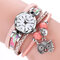 Bohemian Style Cute Owl Pendant Leather Bracelet Watch Trendy Multilayer Wrist Watches for Women - Pink