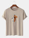 Mens Cartoon Skeleton Bear Graphic Cotton Short Sleeve T-Shirts - Khaki