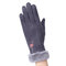 Women Warm Suede Gloves Embroidered Outdoor Windproof Touch Screen Anti-slip Gloves Full Finger - Gray