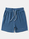 Mens Waffle Knit Embroidered Preppy Mid Length Drawstring Shorts - Blue