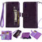 Women Solid Drop Protection Phone Case 9 Card Slot Multu-function Wallet  Coin Clutch Bag - Purple