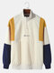 Mens Corduroy Colorblock Patchwork Letter Embroidered Zipper Pullover Sweatshirts - Yellow