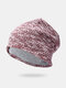 Unisex Mixed Color Knitted Double-layer Warmth Breathable Fashion Brimless Beanie Hat - Wine Red